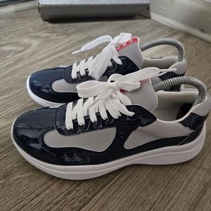 Prada Men's Navy and White Sneakers